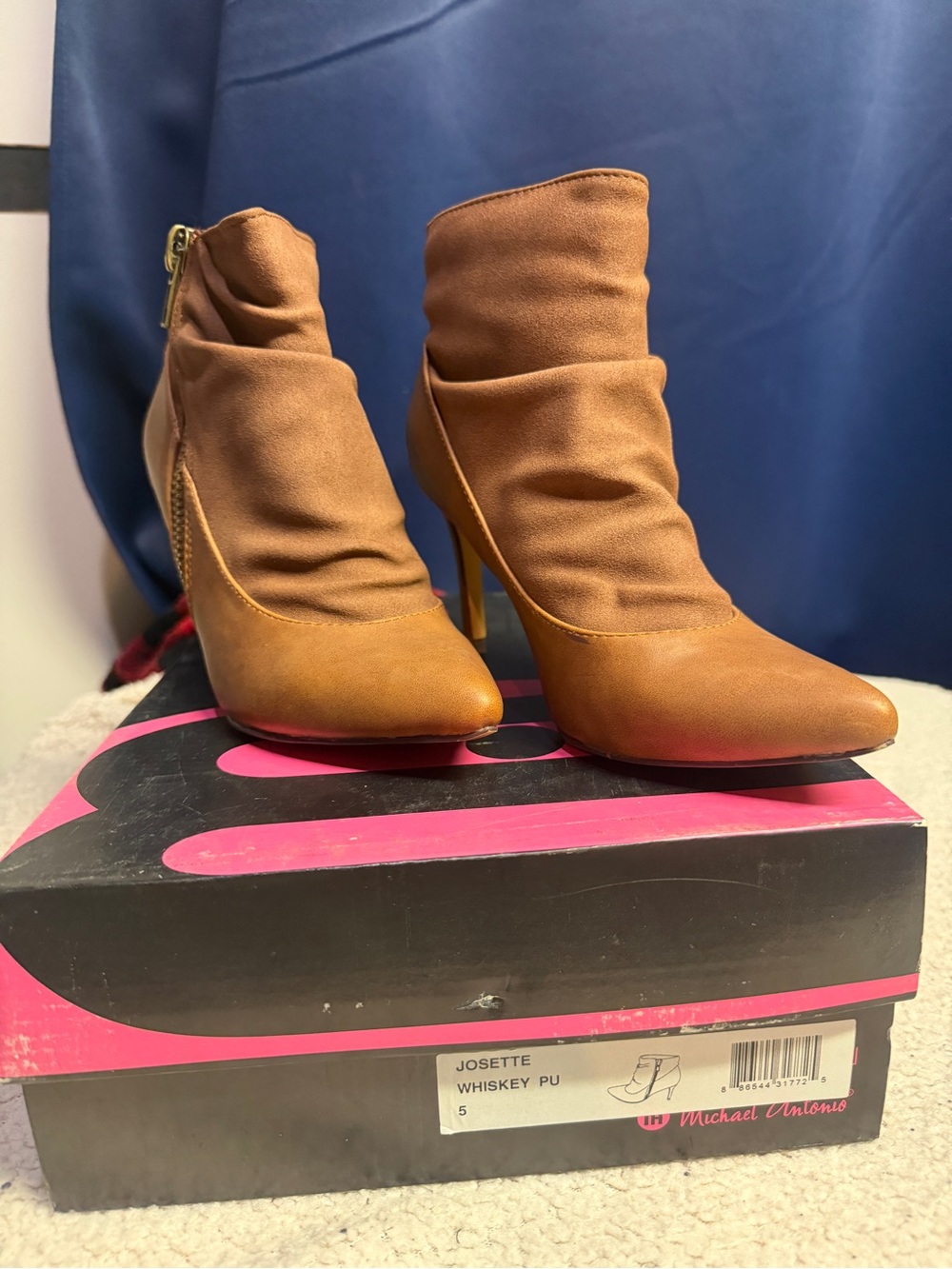 Michael Antonio Whiskey Brown Slouchy Pointed-Toe Heeled Ankle Boots